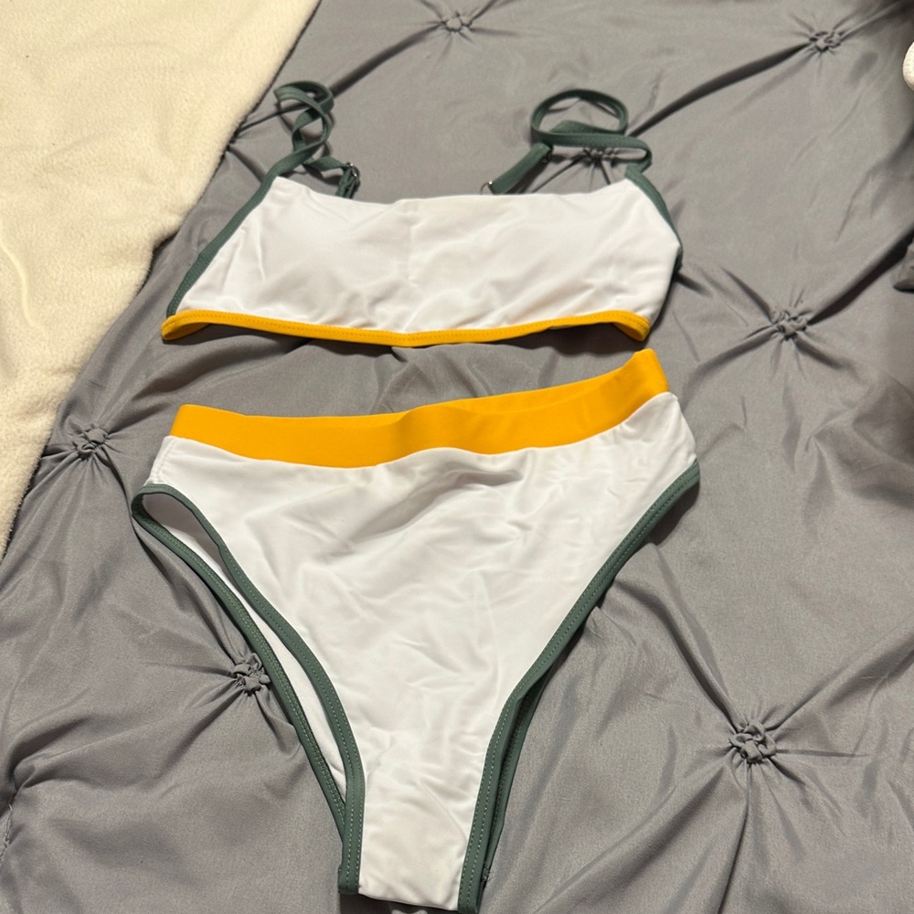Stylish White and Yellow Bikini Set
